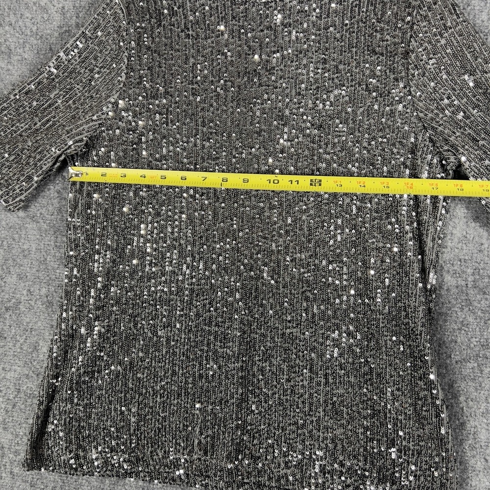 Calvin Klein Silver Sequin Top Mock Neck Short Sleeve Party Hollidays Blouse - Picture 3 of 10